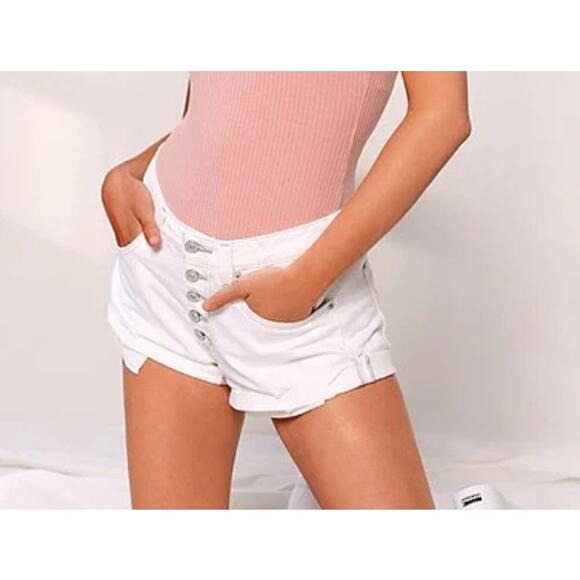 Free People Pants - Free People Romeo Rolled Cut-Off Distressed White Denim Shorts | Sz 30 NWT